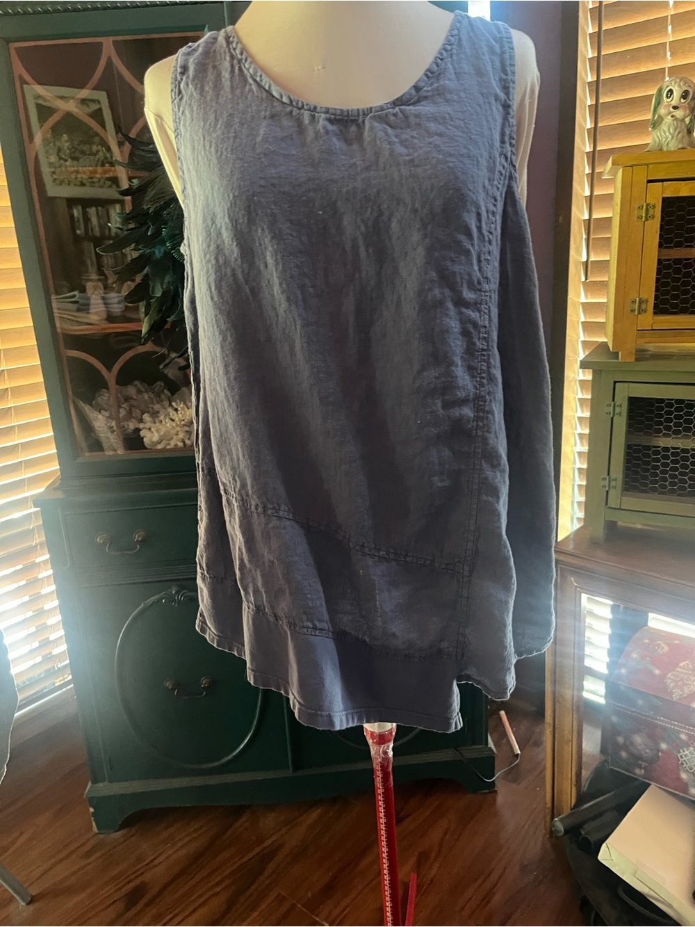 FLAX design Sleeveless Washed Indigo blue medium  Linen Tunic Top